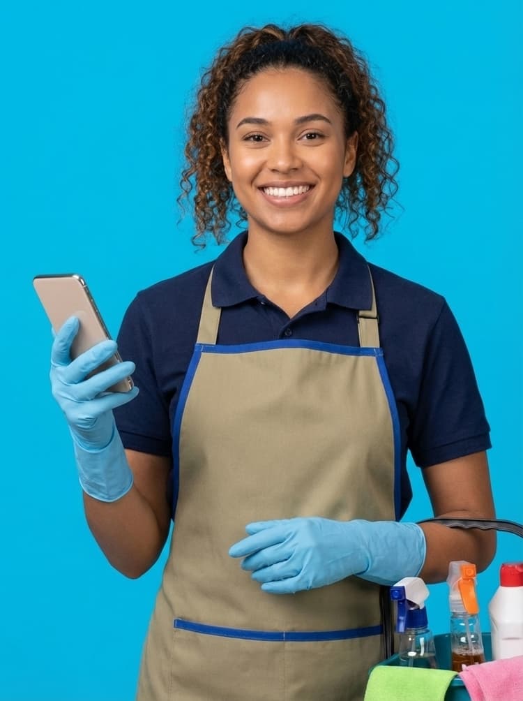 Man holding cleaning equipment